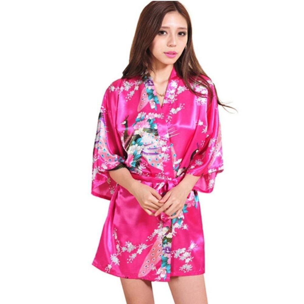 Hot Pink satin soft Kimono Robe - Women Size L